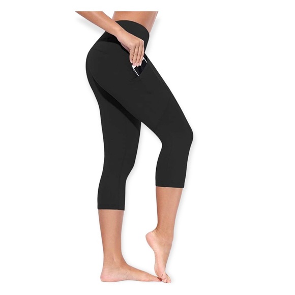 NEW BALEAF black Capri Leggings w Pockets Yoga Running Compression Pants - Picture 6 of 6